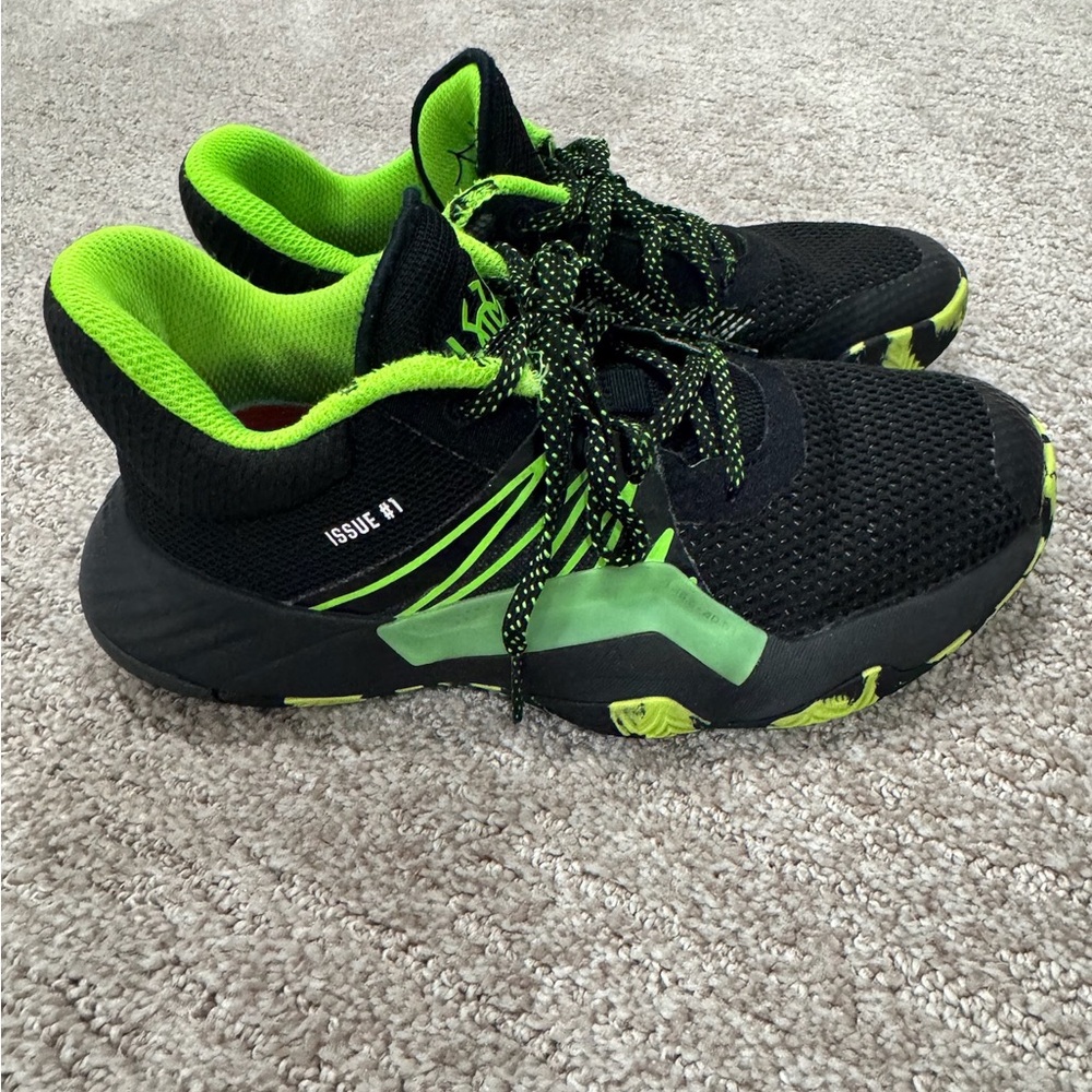 adidas Kids Black and Neon Green Basketball Shoes